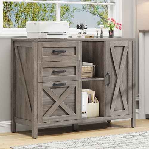 Vabches Lateral File Cabinet, Farmhouse 3 Drawer File Cabinet with Open Storage Shelf for...