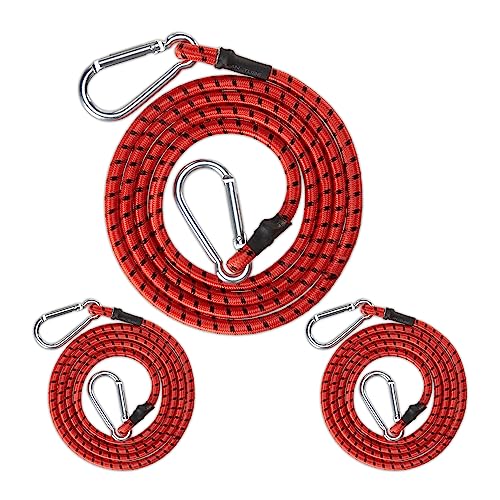 Relaxdays Spanngummi mit Karabiner, 3er Set, Auto, Spanner, Kofferraum, 175 cm, Anhänger & Camping, Gepäckspanner, rot