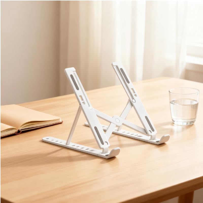 Laptop Stand with Enhanced Cooling - Portable Foldable Riser for All Major Laptops Adjustable Height Universal Fit White