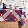 Horaldaily 4th of July Tablecloth 60×84 Inch Rectangular Patriotic Red Buffalo Plaid Stars Independence Day Memorial Day Table Cover for Party Picnic Dinner Decor