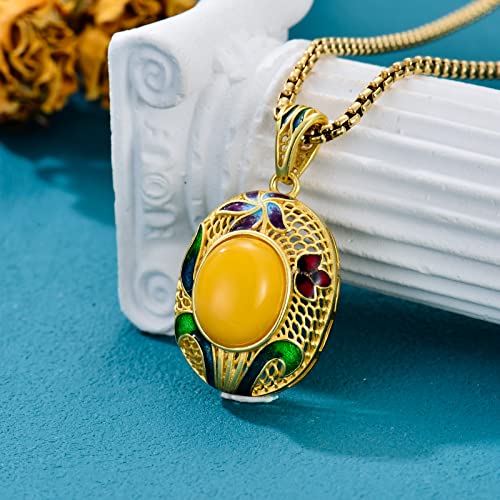 Jkr Yellow Jade Necklace For Women Sterling Silver 18K Gold Plated Oval Enamel Pendant Necklace Birthday Christmas Jewelry Gifts For Women Mom Wife Her #TOP4