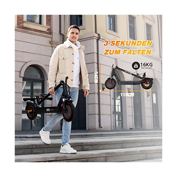 EVERCROSS EV10K PRO E Scooter mit Straßenzulassung, 10'' Faltbarer Electric Scooter ABE, Elektroroller Erwachsene mit App & LED Display, 400W Motor, 10,4AH Batterie, 20 KM/H, duales Bremssystem – Bild 6