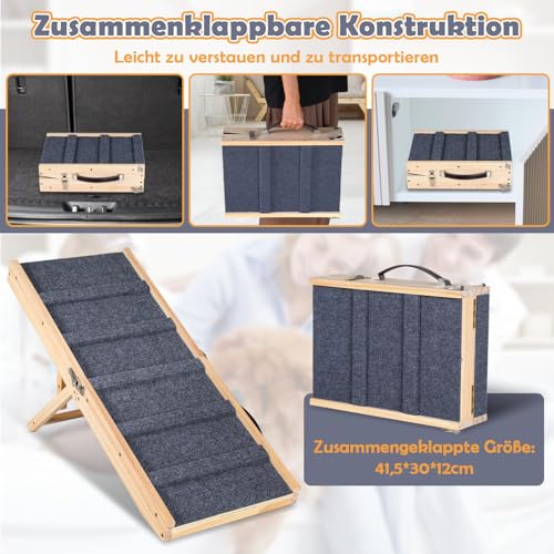 Jaxguom Hunderampe Klappbar Kiefernholz für Kleine, Hunde Haustierrampe mit Rutschfestem Teppich, Vielseitige, Tragbare, Verstellbarer Haustierrampe für Couch, Hochbett, Autos