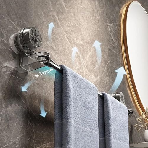 Image of 25.6 Inch Retractable Towel Rack, Bathroom Napkin Rack Strong Stainless Steel Bar, Space-Saving Suction Cup Towel Rack with Rotatable, Bathroom Organizer for Clothes