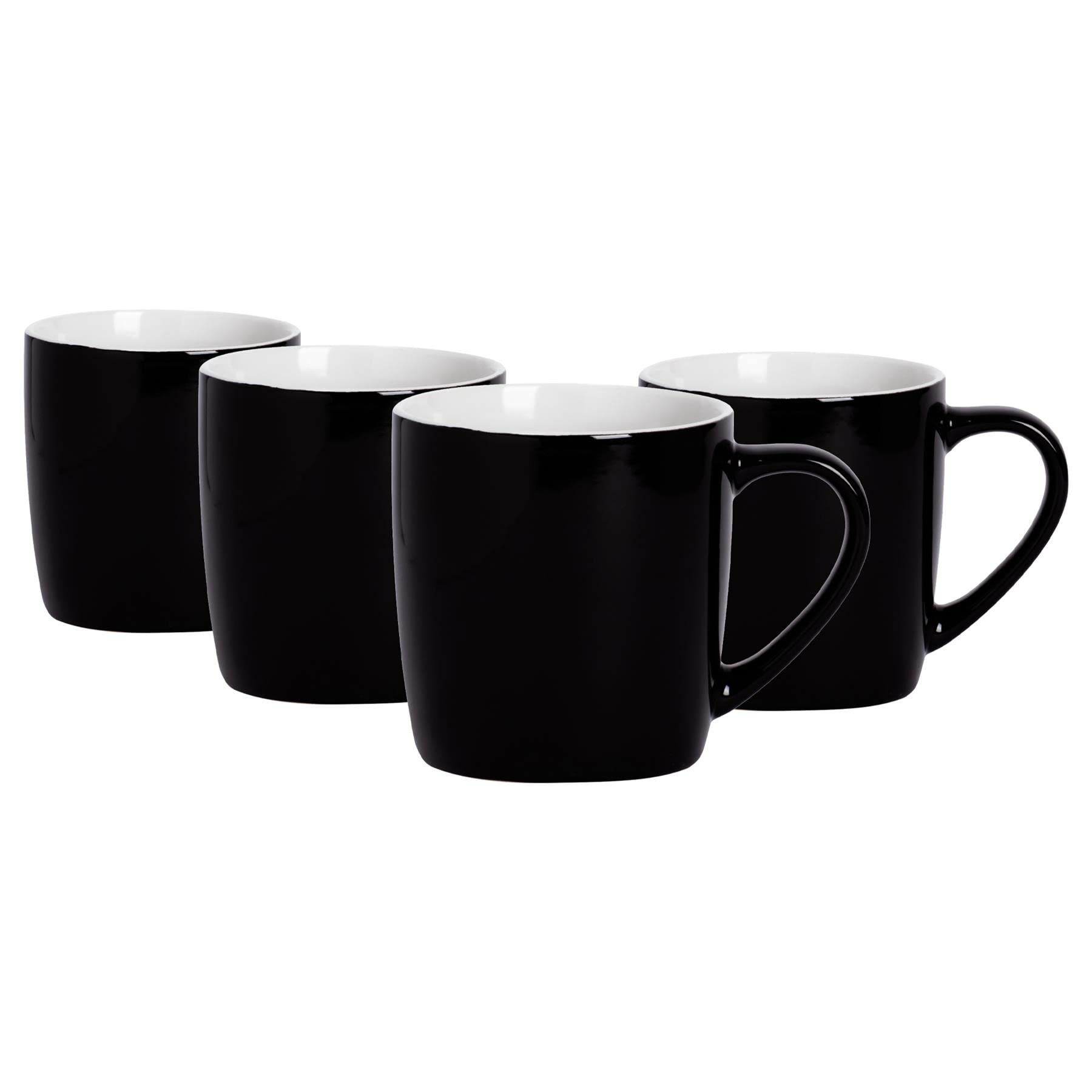 Argon Tableware Coloured Coffee Mugs - Black - 350ml - Pack of 4 - Gloss Ceramic Stoneware Latte Cappuccino Cups Hot Chocolate Cups Colourful Mug Set with Handle
