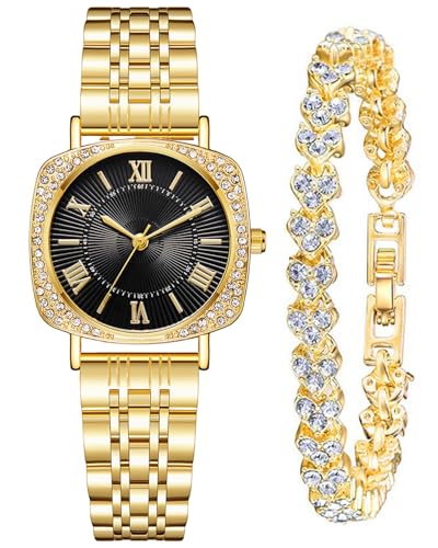 CIVO Montre Bracelet Élégant Femme: Acier Inoxydable Etanche - Doré Carré Design Analogique...