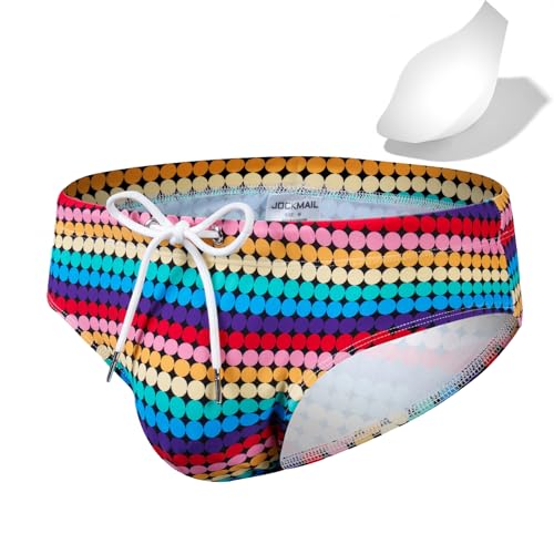 JOCKMIAL Men's Swim Briefs Low Waist with Removable Pad Swimwear Elastic Beach Briefs Underwear with Adjustable Drawstring4