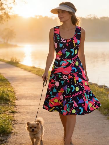 Image of uideazone Women Funny Print Sleeveless U Neck A Line Casual Midi Dress