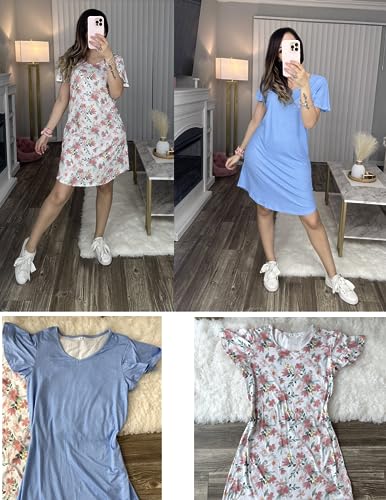 Image of Ekouaer 2 Pack Nightgowns for Women Short Sleeve Nightshirt Soft Sleepdress