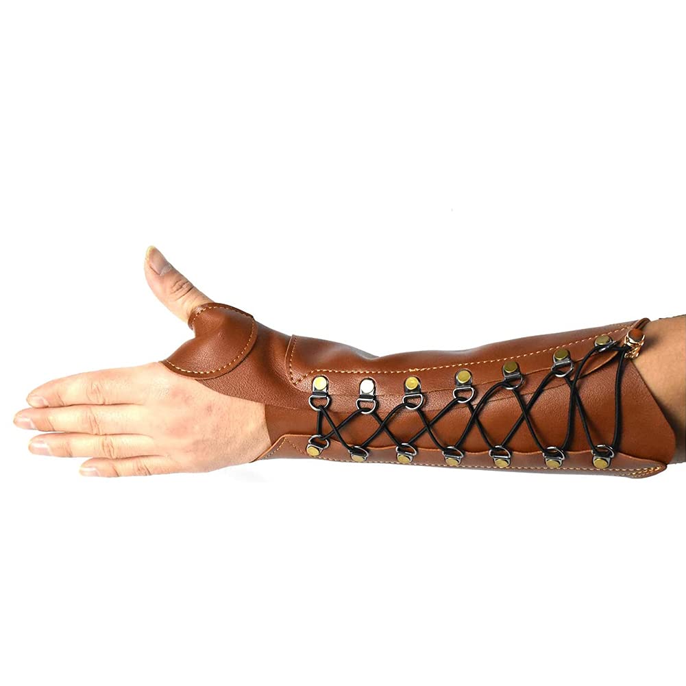 Afuex Brown Archery Protective Arm Guards Adjustable Bow Shooting Protection Armguard For Longbow Hunting Shooting,