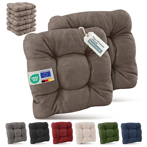Beautissu Premium Set de 8 Galette Chaise Jardin Extérieur 40x40 cm Taupe – 8 cm Épaisseur Coussin Siège Robuste & Résistant aux UV Coussin Fauteuil...