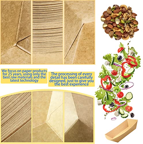 MotBach 200 Pack Small Paper Food Trays, 0.25 Lb Disposable Kraft Food Boats, Brown, Take Out Food Serving Trays, Grease Resistant Food Boat for Party Snacks Hot Dogs Tacos, 4.1 x 2.5 Inch (Brown) - Thumbnail 4