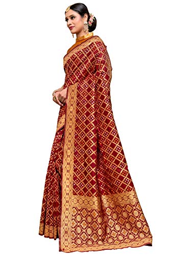 Image of Amazon Brand - Anarva Women's Banarasi Silk Blend Saree With blouse piece (A Bandhani Silk104)