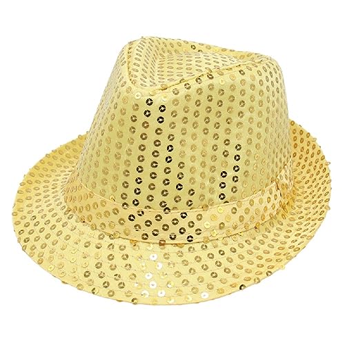 Zhzrche Sequin Fedora Hat Glitter Solid Color Dance Hat Western Retro Disco Cap Unisex Costume Cap for Women Men Party Props Supplies (Gold)