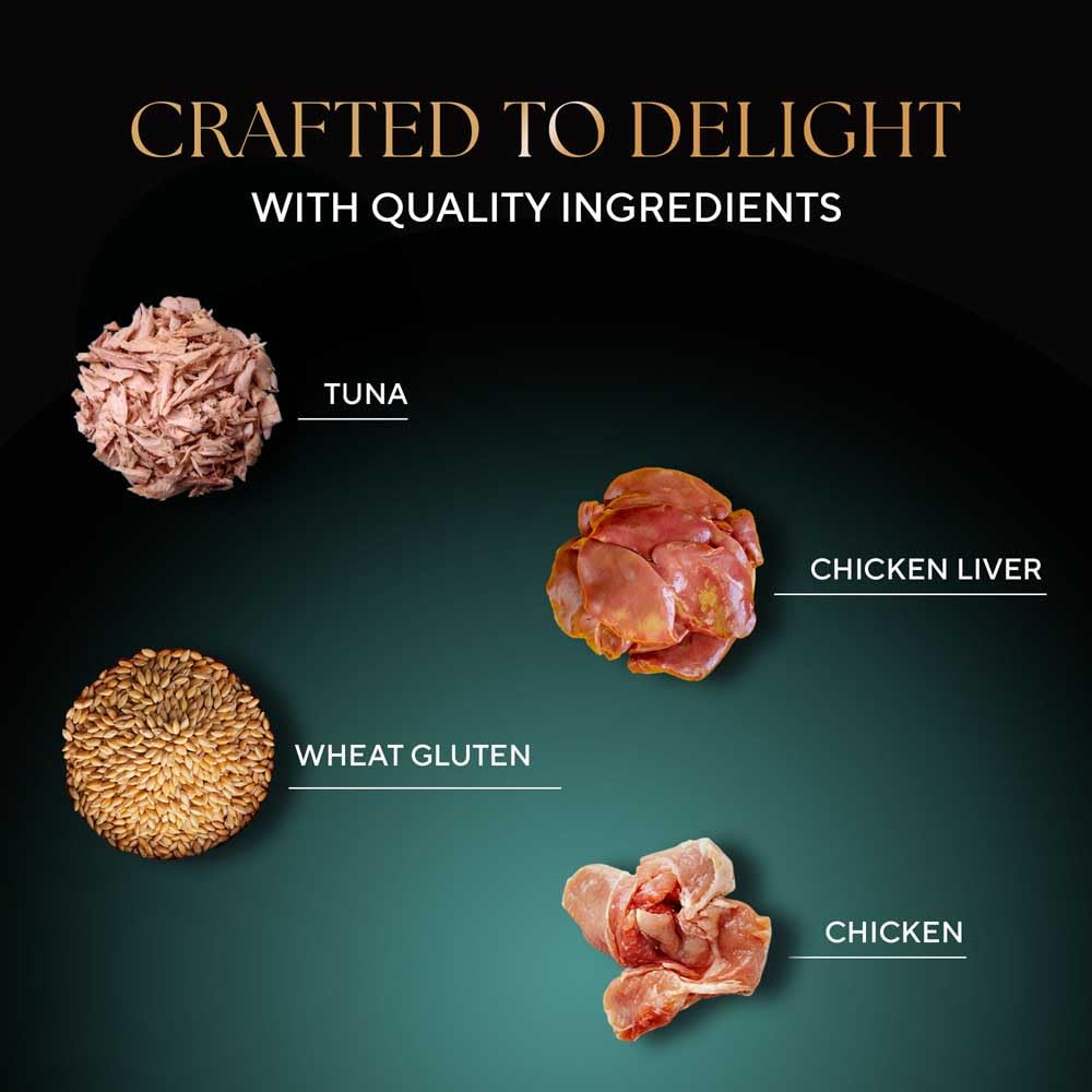 Sheba Fine Premium Adult (1+ Years) Wet Cat Food, Chicken with Tuna in Gravy, 70 g Pouch (Pack of 24), High-moisture gravy cat food for healthy hydration