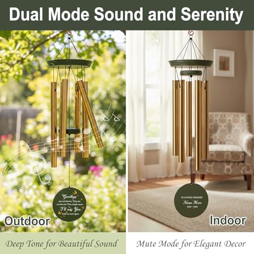 Image of Personalized Memorial Wind Chimes for Outside, Sympathy Gifts Wind Chime for Loss of Loved One, Beautiful Decor with Deep Tone, Ideal for Funeral, Remembrance & Bereavement, Produced in Texas