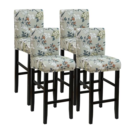 FORCHEER Bar Stool Chair Cover with Backs Set of 4 Floral Stretch Dining Barstool Slipcovers for Short Back Counter Stool Chairs Removable Washable