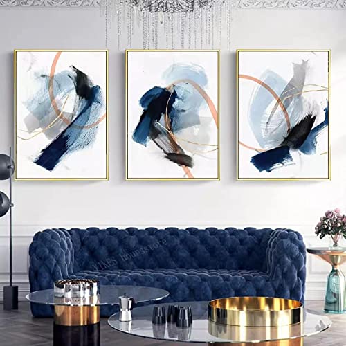 Toile peinture abstraite bleu aquarelle lot de 3 affiches modernes pour salon 40x60 cm