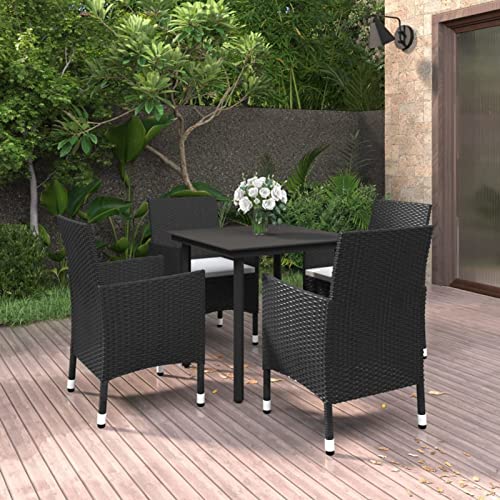 Brokky Set Comedor de jardín 5 pzas y Cojines Mesa de Jardin Exterior Ofertas mobiliario Jardin y terraza Exterior Conjunto de Muebles ratán sintético y Vidrio 3099680