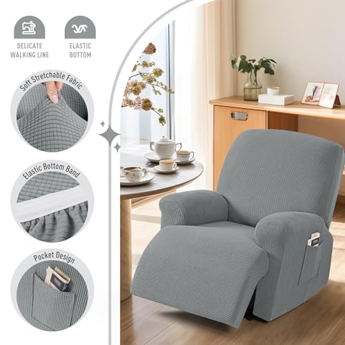 Image of TAOCOCO Recliner Cover 4-Pieces, Stretch Sofa Slipcover for 1 Seater, Soft Couch Protector, Furniture Protector With Elastic, Chair Covers Jacquard Pattern (Dusty Grey)