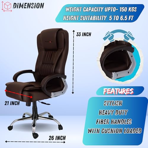 Image of NEWTURN� Dragon High Back Premium Leatherette Soft Double Cushioned Work from Home /Office /Desk /Computer revolving Chair with Heavy Duty Metal Wheel Base & 3 Yrs Parts replc. wty