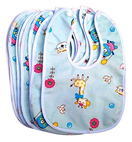 Gilli Shopee Multicolored Cotton Baby Bibs with Titch Button | Soft Cotton Washable for Babies Age 6 Month to 2 Years (Pack of 10 Blue)