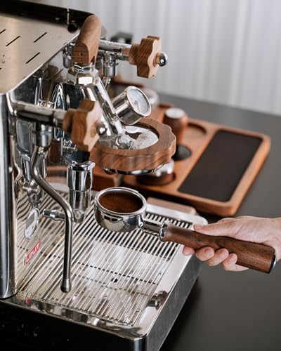 Image of KOFIKOFI 58mm Bottomless Portafilter For E61 Group Head - 2 Ears Walnut | Genuine American Walnut Handle fits E61, Flair 58, ECM, Rocket, Sanremo, Synesso, VBM. With 18g Filter Basket and Puck Screen