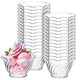 Bruislard 30 Pack 6OZ Plastic Dessert Cups, Vintage Dessert Bowls, Clear Ice Cream Sundae Tasting Bowls, Individual Swirl Tulip Shape Dish Holder for Sundae, Condiment, Snacks