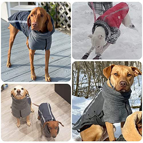 Slowton Dog Jacket For Large Medium Small Dogs, Warm Fleece Dog Winter Coat With Turtleneck Scarf, Rain Proof Windproof Reflective Puppy Outdoor Vest Snow Cold Weather Coat(Double Lining Grey,Xl) #TOP2
