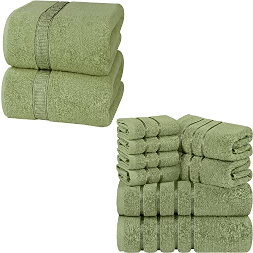 Utopia Towels Bundle Of 10 Bath Sheets & Viscose Towel Set - 2 Pack 600 Gsm Jumbo Bath Sheets - Set Of 8 Bath Linen Viscose Towels - Highly Absorbent Luxury Towels (Sage Green) #TOP21