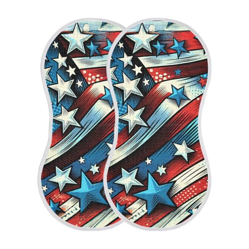 2 Pack Happy Independence Day Muslin Burp Cloths Cotton Absorbent Baby Burping Rags for Boys Girls Soft Newborn Burp Bibs, 22 x 11 Inch2