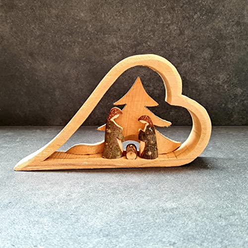 Natürliche Lebensfreude - Kleine Holz Krippe Herz - Handarbeit 100%...