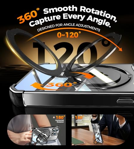 Image of Soft Case for iPhone 14 Pro with 360 Rotating Magnetic Stand, Compatible with Mag-Safe, 4X MIL-Drop Protection, Lightweight Glossy Anti-Yellowing Clear Back Phone Cover for iPhone 14 Pro 6.1 inch, Black
