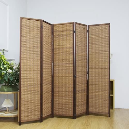 5 Panel Room Divider Screen,5.6 FT Tall Bamboo Room Divider Folding Privacy Screen,Freestanding Room Divider for Room Seperation,Brown