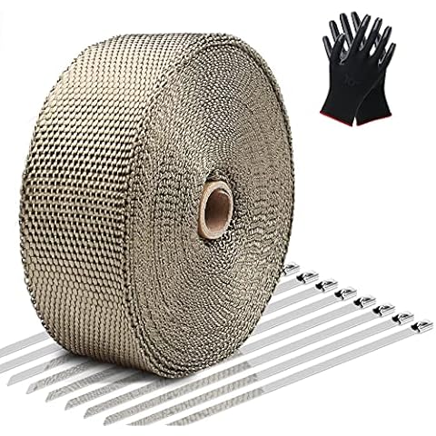 Exhaust Wrap LIBERRWAY Header Wrap Exhaust Heat Wrap for Exhaust Pipes Tap Kit for Car Motorcycle, 2"x50ft with 10 Stainless Ties and Gloves Cover