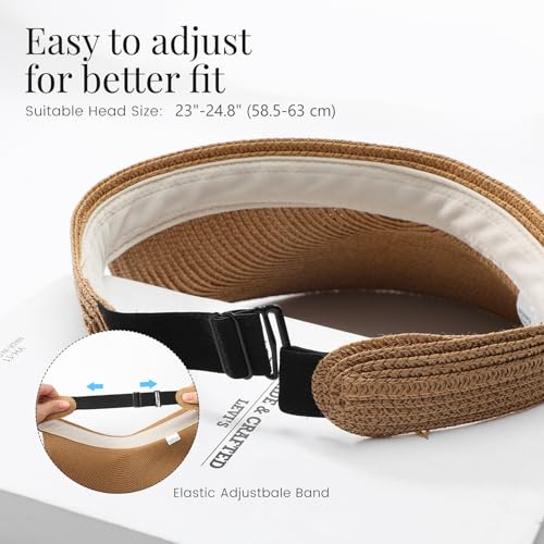 Image of Beach Sun Straw Hats for Women, UPF 50+ UV Sun Protection Wide Brim Summer Straw Hat Foldable Packable Roll up Cap