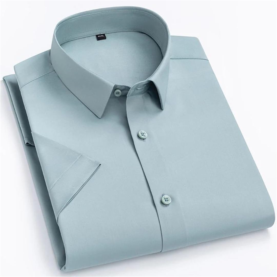 Camicia da uomo senza tasche sottile tinta unita casual da lavoro formale camicia a maniche corte non stirata