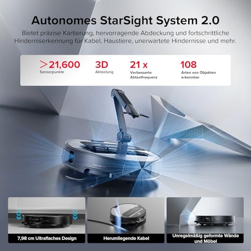 roborock Saros Z70 Saugroboter mit Wischfunktion, OmniGrip Arm, KI-gestützt, 22.000 Pa Saugkraft, 7.98 cm Ultra Slim, FlexiArm Riser, AdaptiLift Chassis, Heißwasser Mopp Waschen & Trocknen(Silber) 4