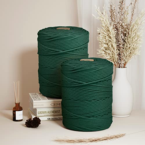 image for Macrame Cotton Cord 5mm x 328yds, ZUEXT Natural Handmade Blackish Gree