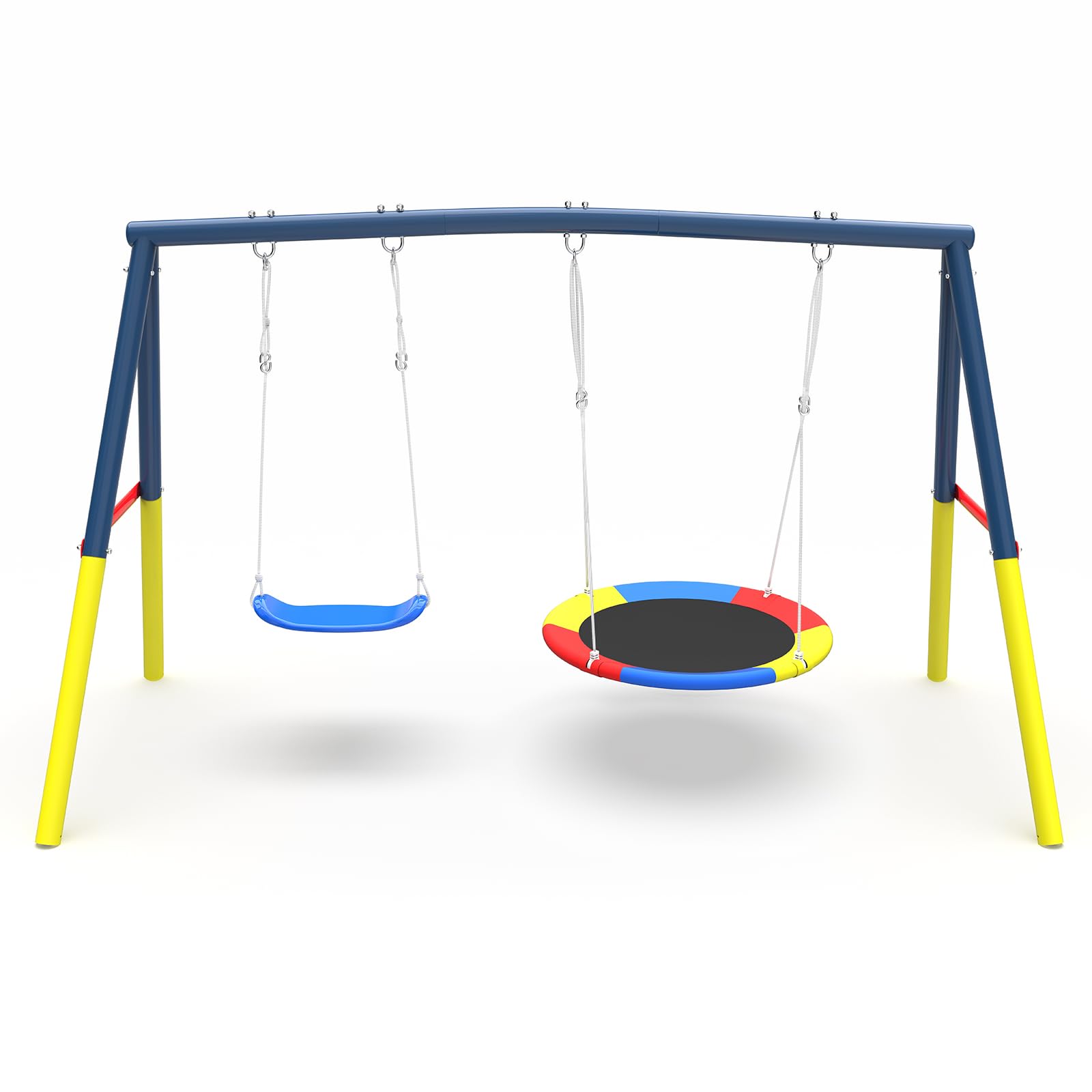 Swing Set for Backyard with Stand, Swing Heavy Duty 440lbs Metal Outdoor Swing Stand, Contain 1 Saucer 32" & 1 Belt seat 26.2" for Playground - Backyard Playset