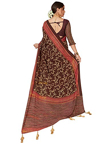 Image of AKHILAM Women's georgette Saree with Unstitched Blouse Piece (Free size Brown SHL05)