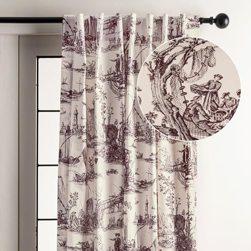 Image of Maison d' Hermine Curtains for Living Room 100% Cotton 50 inchx84 inch (Pack of 1) | 84 inches long Light Filtering Toile Curtains for Windows with Rod and Loop Pockets - Calais - Charcoal