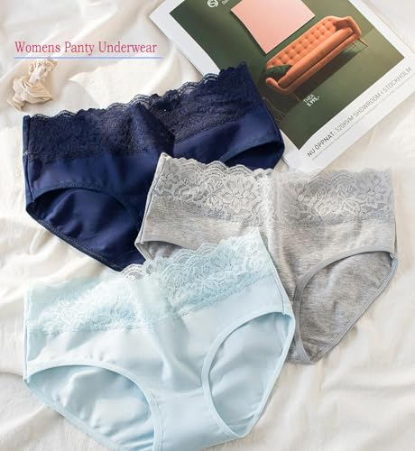 Image of NICSY Womens Underwear Cotton Bikini Panties Lace Soft Hipster Panty Ladies Stretch Full Girls Briefs (Multicolor)
