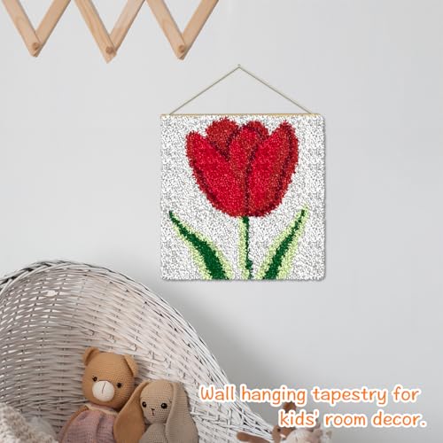 Image of YP Rose Latch Hook Rug Kit for Beginners & Adults - 12x12 Inch DIY Needlework Crochet Rug with Soft Pre-Cut Yarn, Easy-to-Follow Pattern, Perfect for Home Decoration or Gift-Making