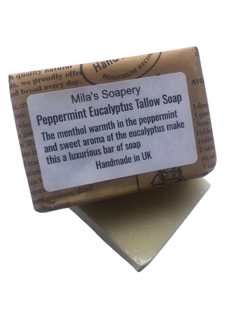 Peppermint -Eucalyptus Tallow Soap/handmade/natural/green clay/old fashion/bath/shower/menthol, 1 g (Pack of 1)