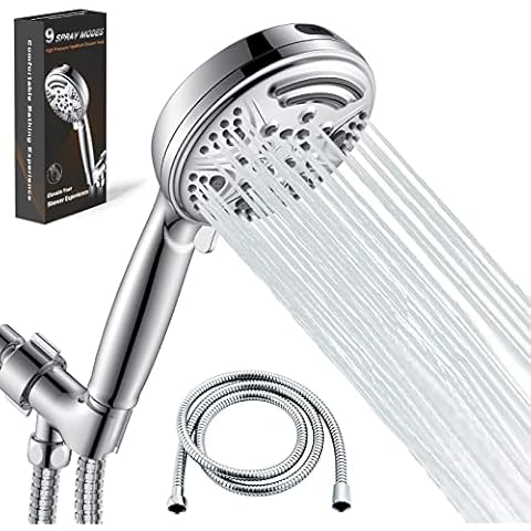 APPASO High Pressure Handheld Shower Head, Upgraded 9 Modes Chrome Shower Head with Handheld, High Flow Hand Held Showerhead with 59 Inch Hose, 360° Rotation Bracket, Tape, Rubber Washers Cover