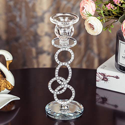 Clear K9 Crystal Glass Pillar Candle Holder, Taper Candle Stand Candlesticks - Pack Of 2Pcs (Silver) #TOP1