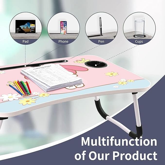 Kawaii Laptop Desk Foldable Kawaii Bed Desk Table Cute Folding Breakfast Tray Portable Lap Standing Desk Notebook Stand Reading Holder for Bed/Couch/Sofa/Floor (Pink)