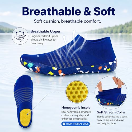 GEMYSE Water Shoes for Women Men Barefoot Lightweight Quick-Dry Aqua Socks Non-Slip Beach Pool Swim Footwear with Holes(Blue,women9/men8) — view 4