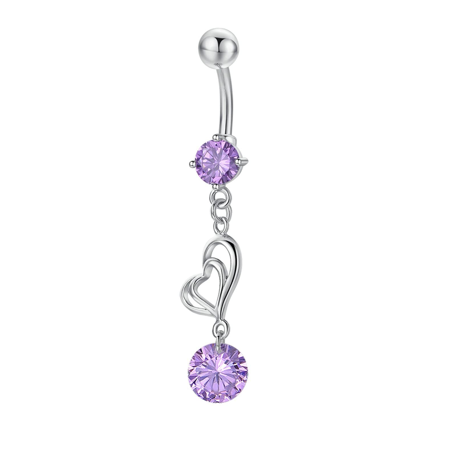 14G Belly Button Rings Cute, Body Piercing Rings for Women Double Heart with Cubic Zirconia